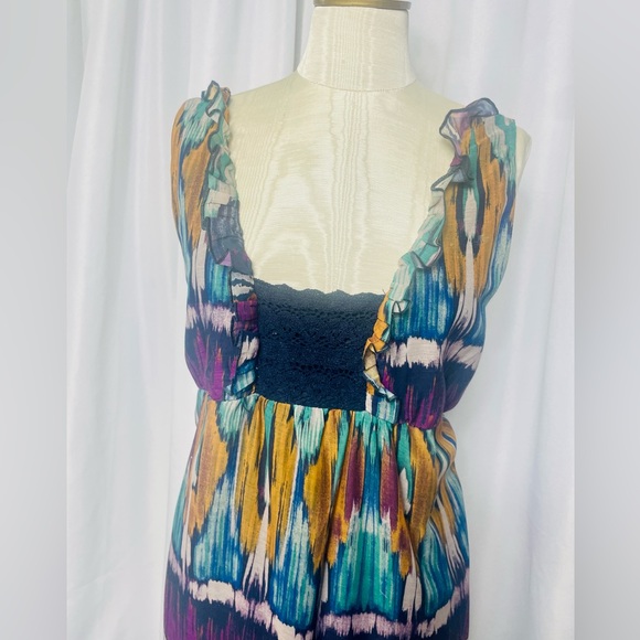 Boho Chic Maxi Dress with Crochet Detail and Frilly Sleeves - Size Large - Picture 3 of 12